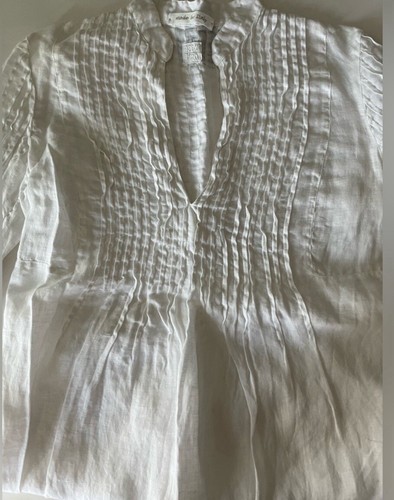 Nuova camicetta bianca 120% lino lino fine taglia IT44/8US Ret $596 - Foto 4 di 12