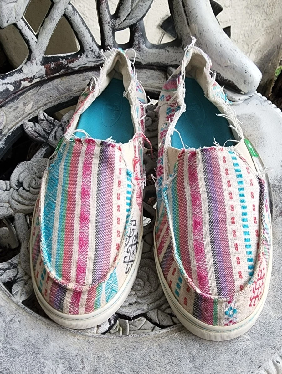SANUK DONNA MULTICOLOR AZTEC SIDEWALK SURFERS DISTRESSED SHOES
