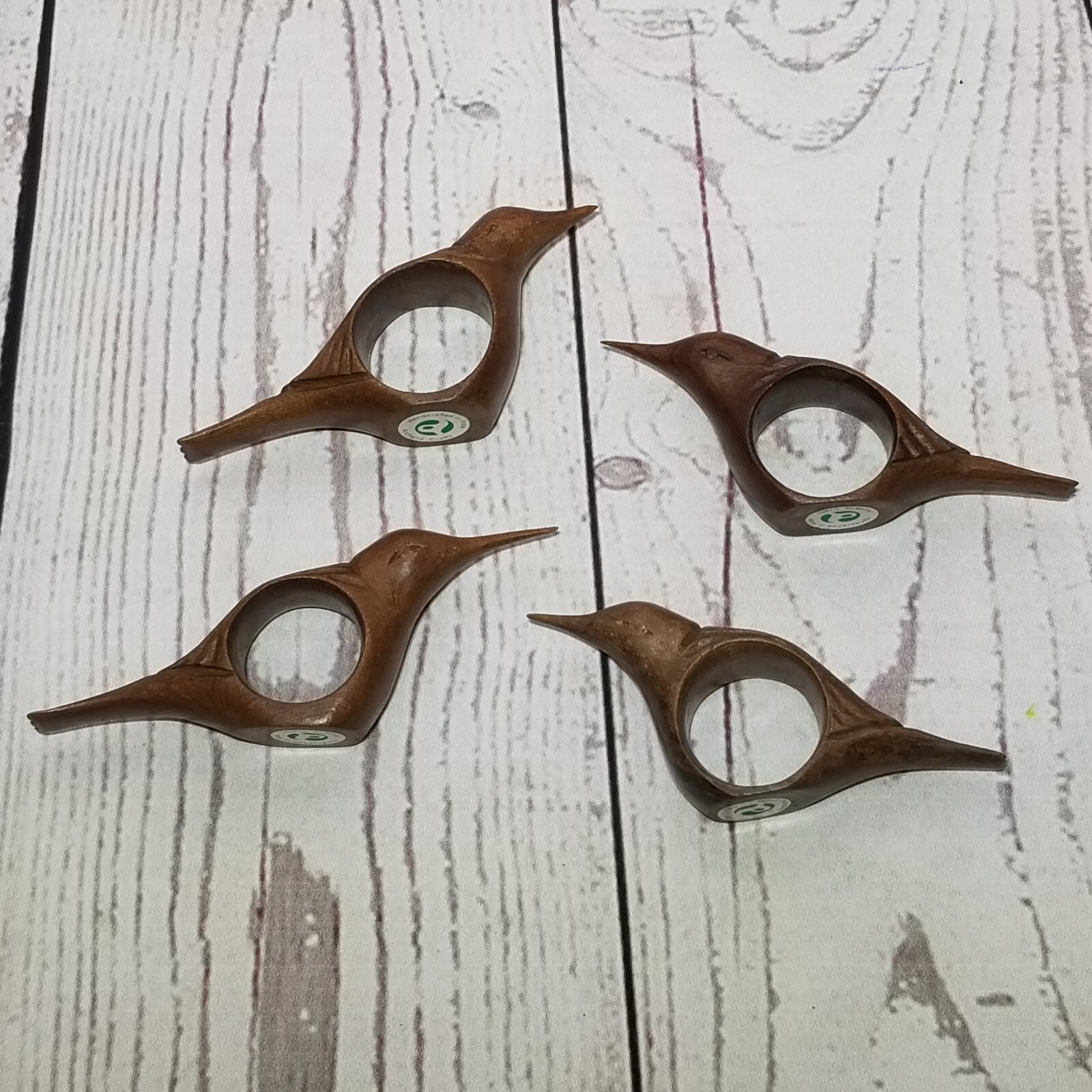 Set of Vintage Handcrafted Wooden Bird Napkin Ring Holders Archana