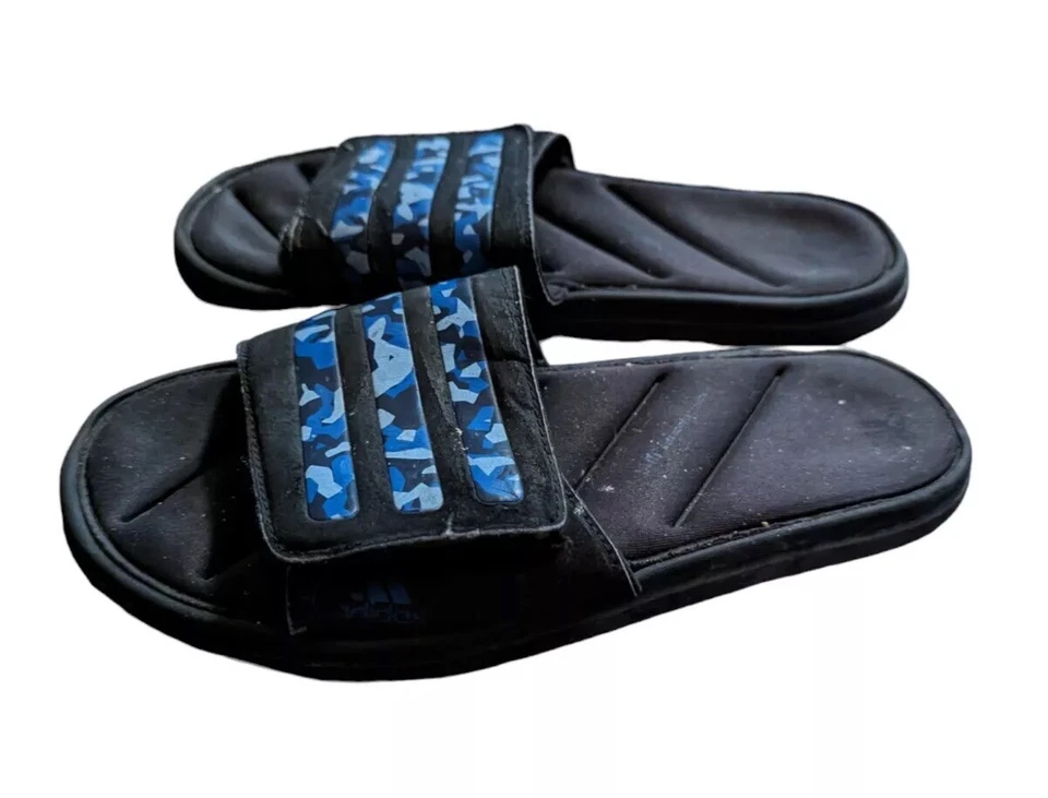 Adidas Camo Slides Boys 5 Fit Foam Comfort Blue Black Soccer Shoes Sandals - Image 3 of 4