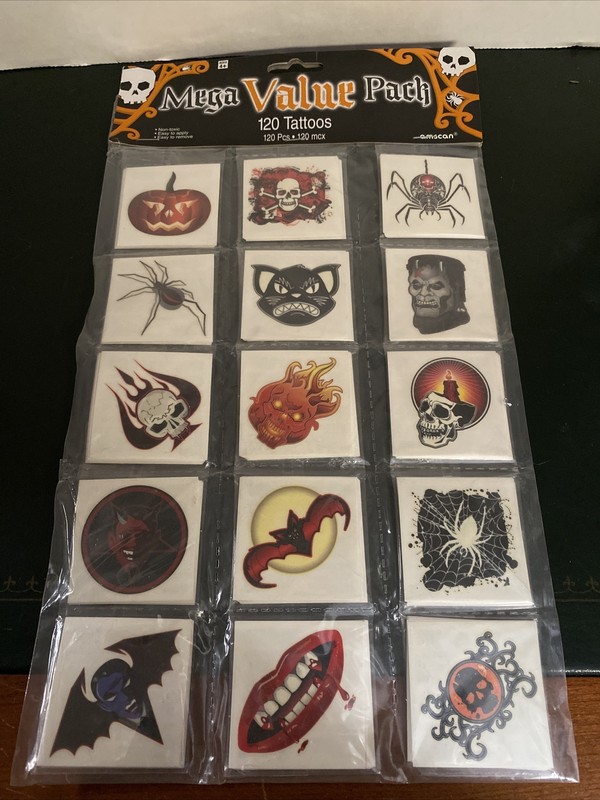 Temporary Tattoo Party Favor 120 Pack Trick Or Treat Mega Value Halloween