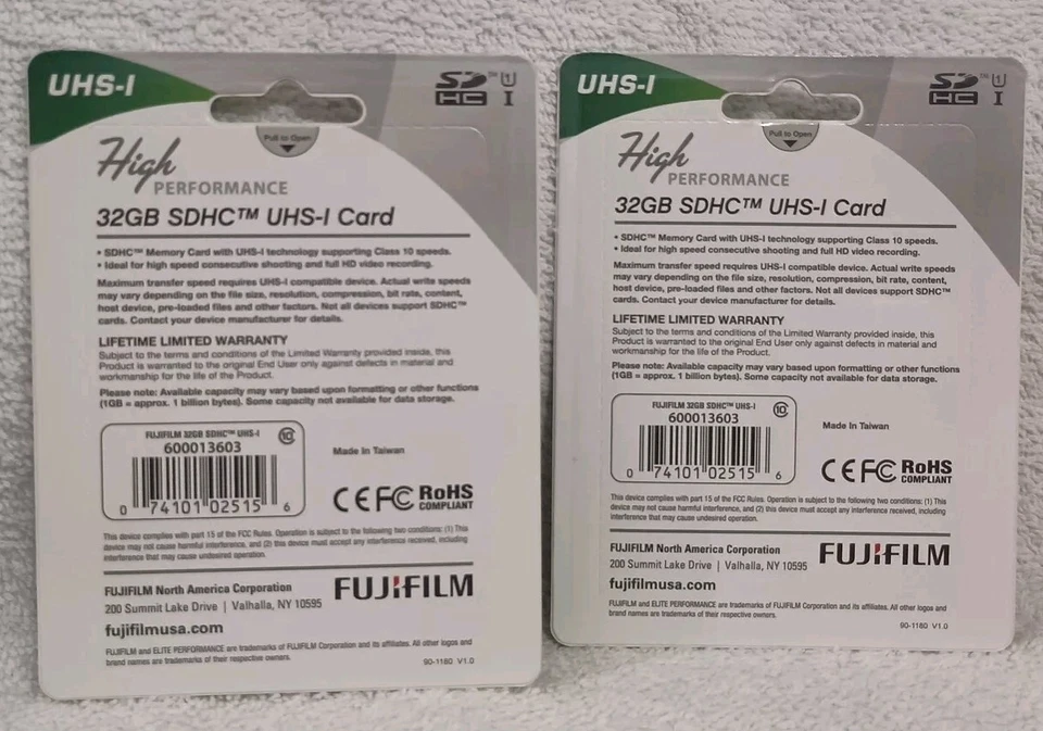 x2)NEW Fujifilm High Performance 32GB SDHC  UHS-I up to 45MB/s  300x full HD vid - Image 2 of 4