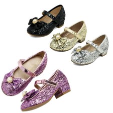 Girls Kids Childrens Low Heel Party Wedding Mary Jane Sandals Court Shoes Size