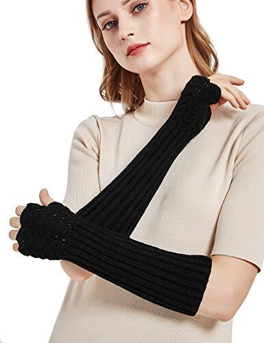Guantes guantes mitones negros de punto largo con diseño a escala de invierno cálido para mujer - Imagen 3 de 5