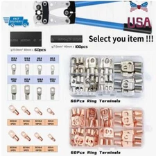 Copper Lugs Ring Terminals Bare Battery Welding Crimp Wire Connectors Kit 140Pcs