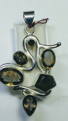 FETCHING NATURAL SMOKY QUARTZ IN STERLING SILVER DESIGNER PENDANT!