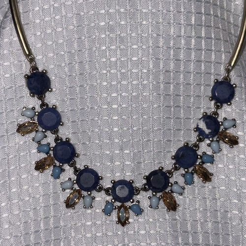 LOFT Blue Brown & Gold Statement Necklace Party Event Formal Elegant EUC