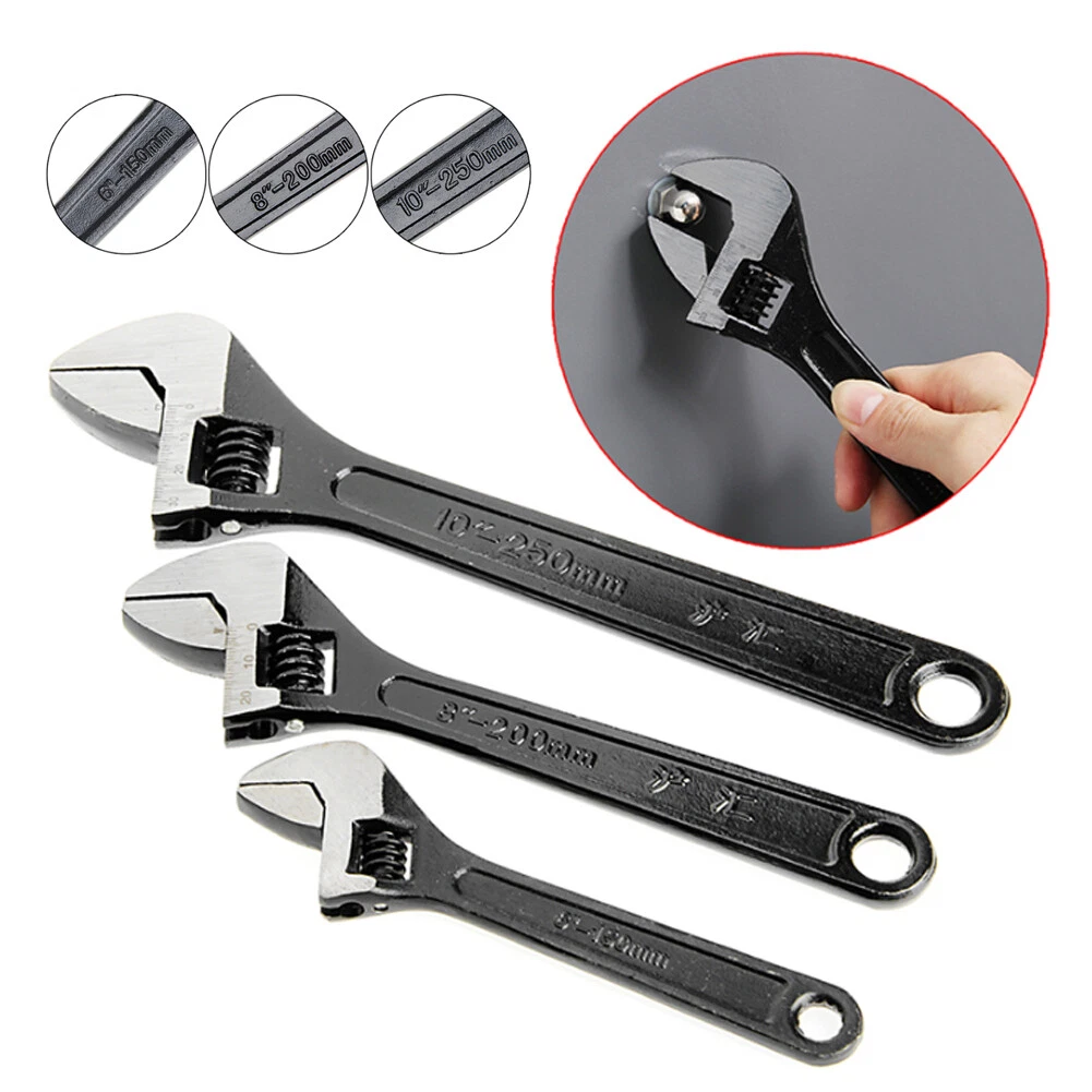 6 8 10 inch Adjustable Wrench Spanner Black Hand Repair Tool Household Opening