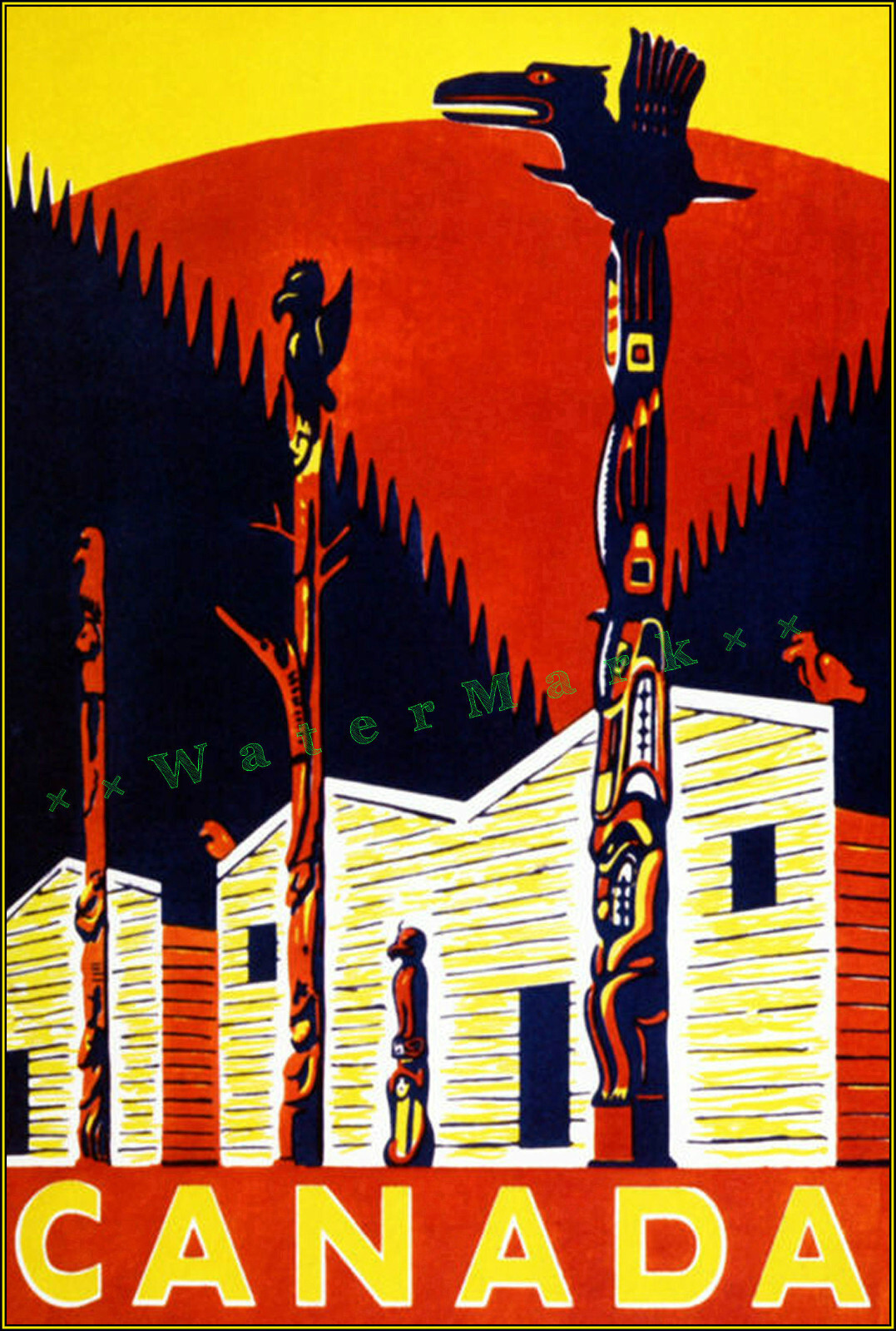 Canada 1930 Totem Poles Vintage Poster Print Retro Style Classic Canadian Art
