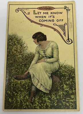 Let Me Know When Its Coming Off Humor Postcard Woman Removing Shoe