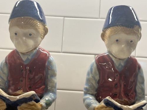 1930’s Vintage Majolica Reading Fez Darwin Monkeys Bookends - Bild 6 von 19