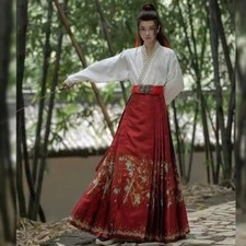 Hanfu Horse Face Skirt Men Chinese Hanfu Pleats Skirt Red Black Shirt Skirt Sets