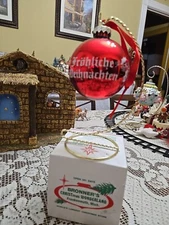 Bronner's Happy Christmas German Red Glass Ornament 3" Poinsettia Original Box 