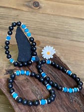 Shungite with Paraiba Blue Apatite Bracelet Authentic Shungite EMF Protection