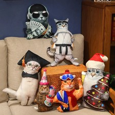 Meme Cat Plush Toy 3D Simulation Cat Throw Pillow Realistic Stuffed Animal Doll