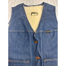 Vintage Wrangler Mens Blue Denim Sherpa Lined Western Vest VL200NV Made USA XL