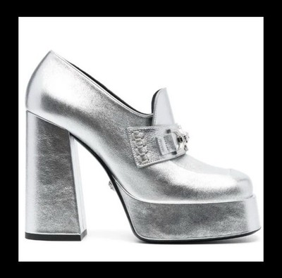 Authentic Versace Medusa '95 125mm platform pumps silver Heels SZ 41 Bootie