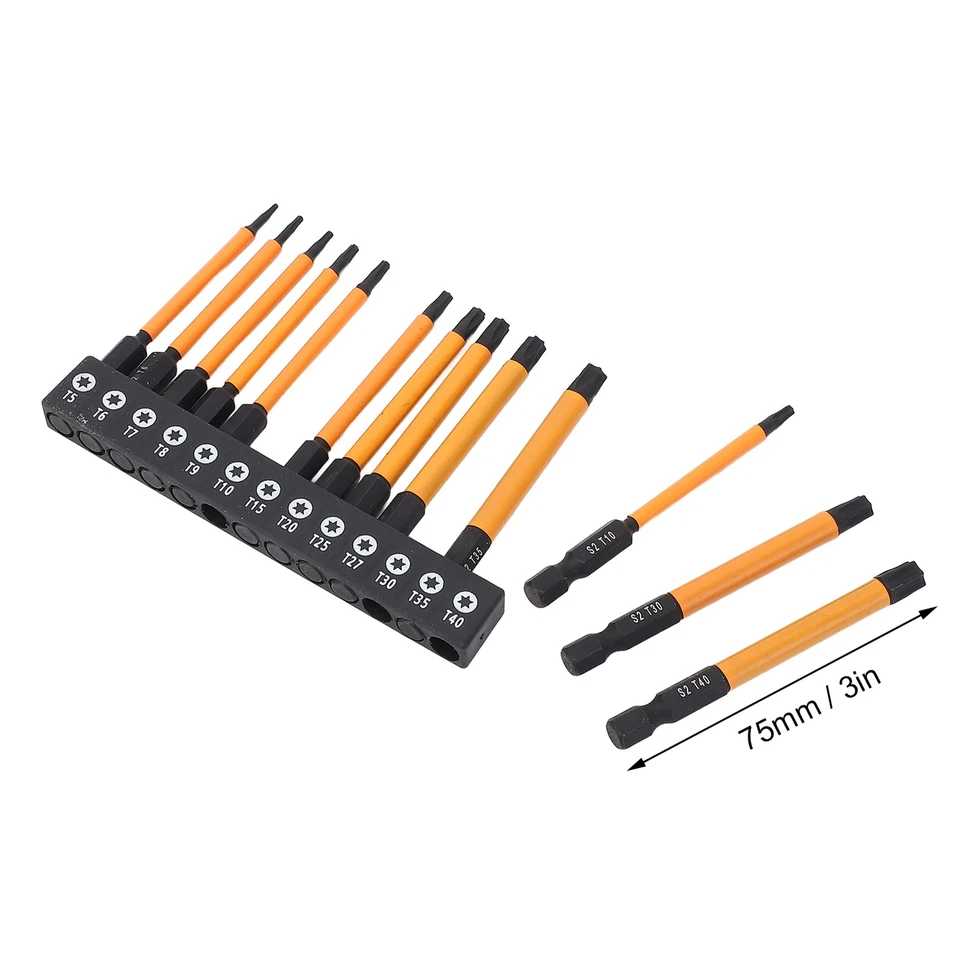 13x 75mm Star Bits S2 1/4 Inch Hex Shank Screwdriver Bit Set T5 T6 T7 T8 T9 T10 - Image 4 of 4