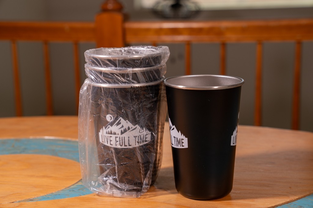 16oz stainless steel tumbler; perfect for beach or camping. Set of 4