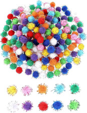 200 Pcs Craft Pom Pom Balls 0.6 Inch Glitter Tinsel Pom Poms Multicolor Pompoms