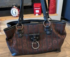 Etienne Aigner Logo Satchel Purse espresso and black EUC