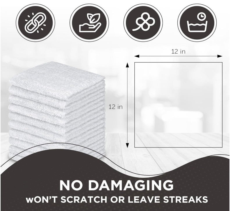 DecorRack 10 Pack 100% Cotton Wash Cloth, Luxurious Soft, 12 x 12 inch