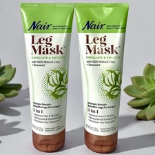 2 Nair Leg Mask 3-in-1 Removes Hair Exfoliates Smooths Natural Clay Seaweed 8oz