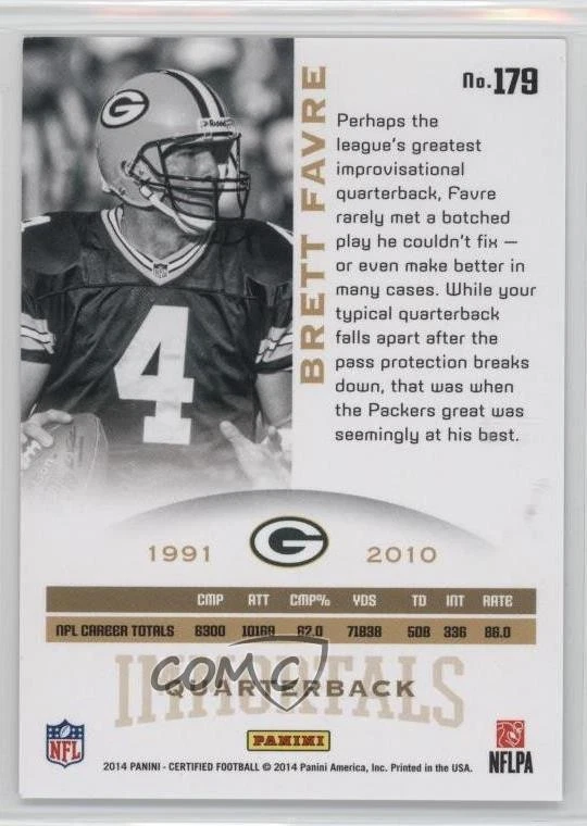 2014 Certified /999 Brett Favre #179 HOF - Image 2 of 2