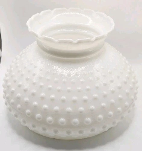Vtg Milk Glass Crimp Top Hobnail Hurricane Lamp Shade 6 1/2" Fitter 5 1/2" Tall
