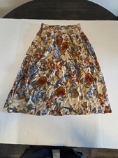 Sag Harbor Vintage Floral Midi Skirt Small Tan Rust Blue Rayon T93521 Tropical