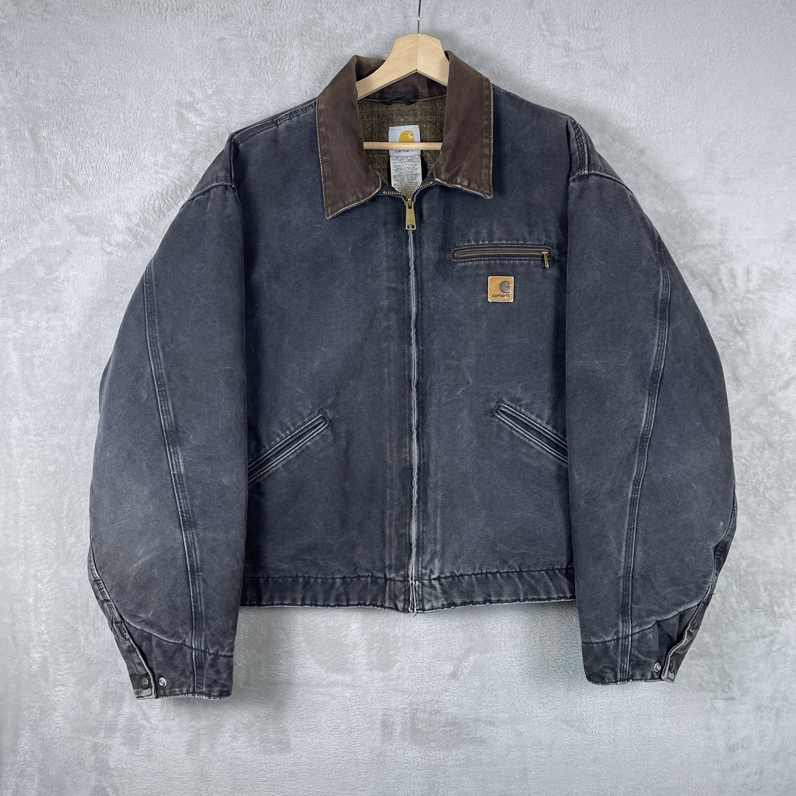 Vtg Carhartt J97 BLK Detroit Jacket Mens 2XL Faded Blanket Lined Canvas