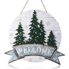 Winter Welcome Door Sign: Christmas Tree Snowflake Wooden 12 inches Cedar