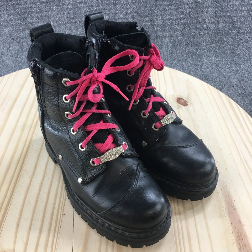 Harley Davidson Boots Womens 7 Combat Black Leather Lace Up Comfort Ankel Top - Image 3 of 4