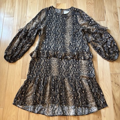 Munthe Alberta Snakeskin Reptile Print Ruffle Accent Dress 10
