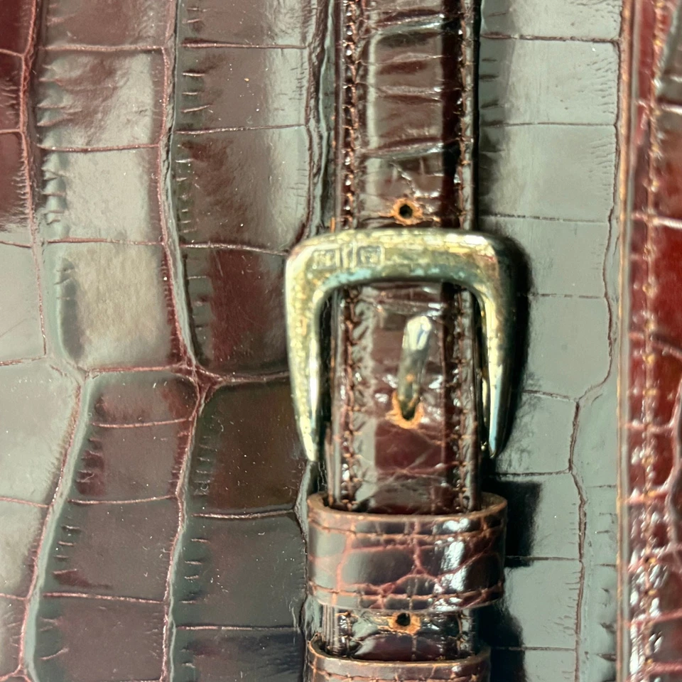 Vintage 80s Ralph Lauren Crocodile Embossed Leather Shoulder Handbag Crossbody - Image 4 of 4