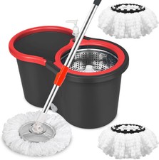 Heavy Duty Spin Mop Bucket Set Wringer 3 Heads Adjustable Handle HomeUse
