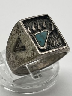 Fred Harvey Era Sterling Silver Turquoise Bear Claw Ring Size 9.5 Unmarked10.9G