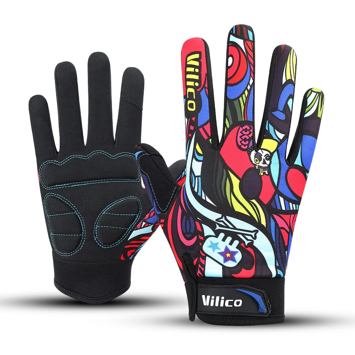 Print Cycling Gloves Bike Bicycle Sports Full Finger Hiking Gloves Mesh Gel Wint