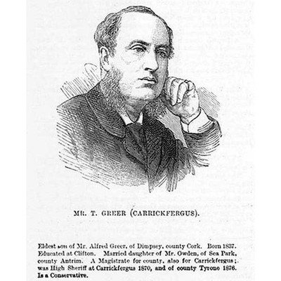 THOMAS GRÜNER MP für Carrickfergus; konservativer Politiker - antiker Druck 1880
