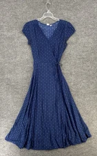 Gap Blue Polka Dot Wrap Dress Womens S Tall Peasant Cottagecore Peppy Boho
