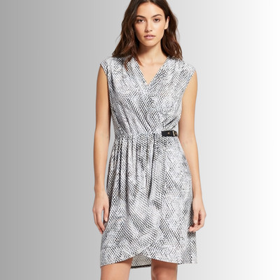Michael Kors XL Snake Print Dress Faux Wrap Side Buckle Gray Sleeveless Career