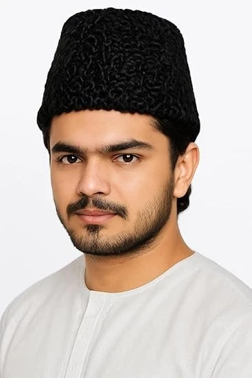 Karakul Hat Men's Jinnah Cap Sheepskin Hat Fur Cap Winter Headwear Muslim Hat