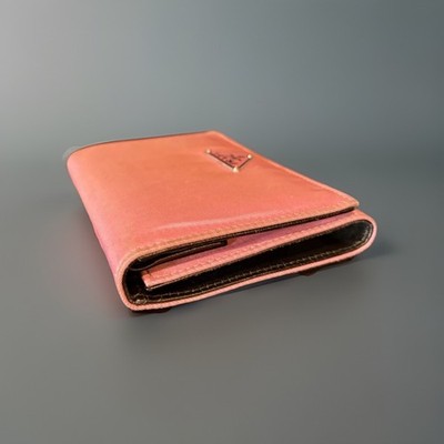 Vintage Prada Tessuto Begonia Pink Nylon Saffiano Leather Trifold