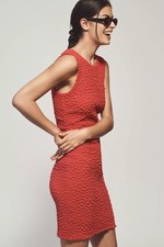 NWT By Anthropologie Textured Popcorn Mini Shift Dress Deep Magenta Pink Large L