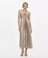 MANGO Metallic Pleated Halter Neck Dress XS