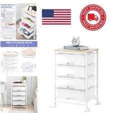 Bright White Rolling Storage Cart with 4 Drawers for Craft Room Organization