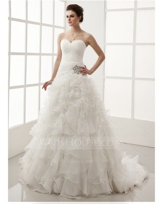 Duchesse-Linie Herzausschnitt Kapelle Schleppe Satin Organza Brautkleid mit Kristall