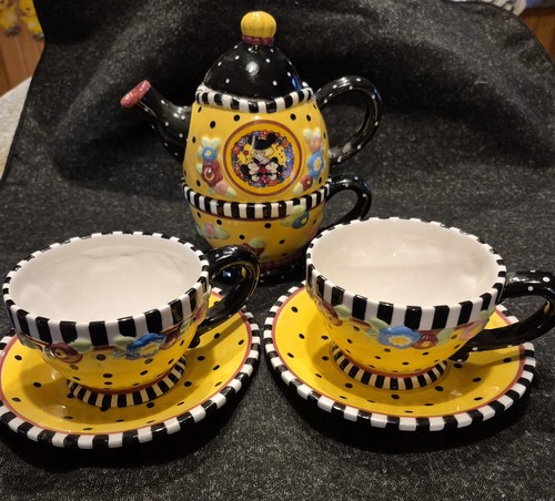 Mary Engelbreit Disney TEA FOR THREE Set. Mickey Mouse + Minnie Unusual Rare
