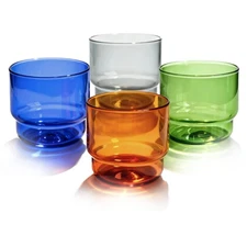 Festive Colored Double Old-fashioned Glasses Set 10oz Stackable Drinking Glas...