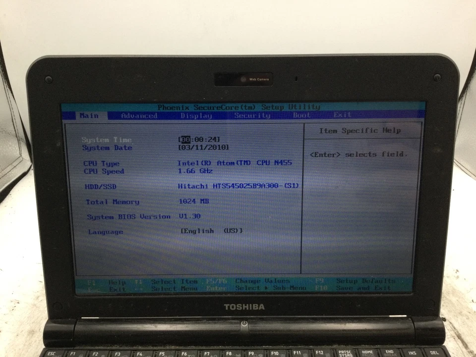 TOSHIBA NB255 N250 - BOOTS TO BIOS - INTEL ATOM - 1GB RAM - READ DESCRIPTION -BB - Image 2 of 4